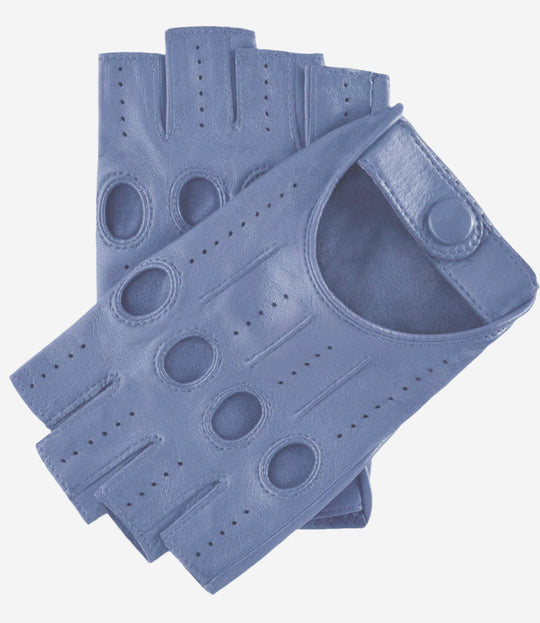 Rossana (sky) - Italian fingerless lambskin leather driving gloves