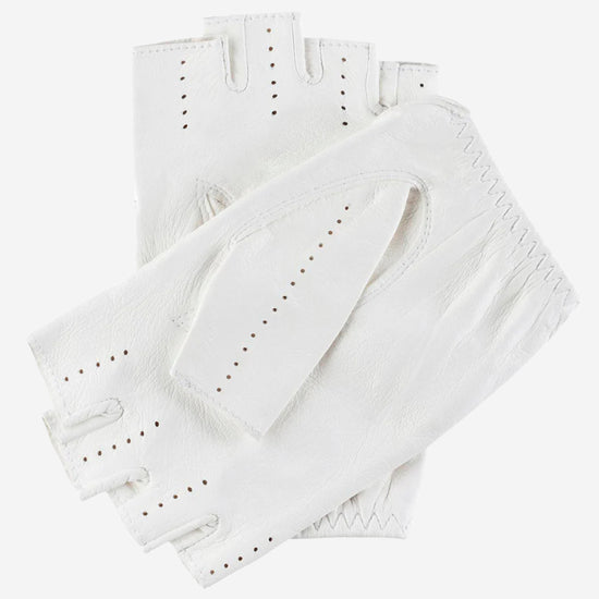 Rossana (white) - Italian fingerless lambskin leather driving gloves - Leather Gloves Online - Luxury Leather Gloves - 2