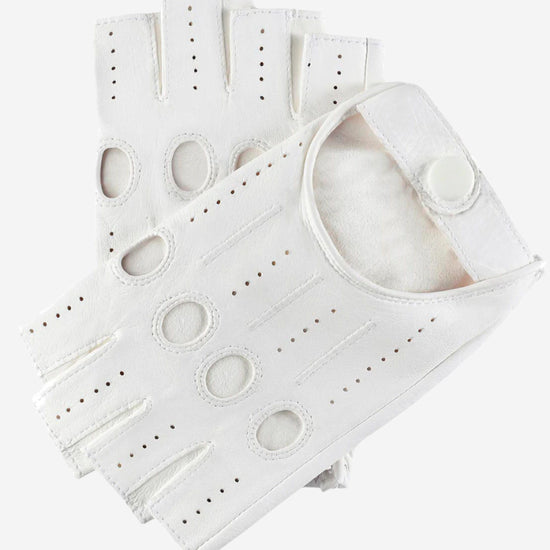 Rossana (white) - Italian fingerless lambskin leather driving gloves - Leather Gloves Online - Luxury Leather Gloves - 1