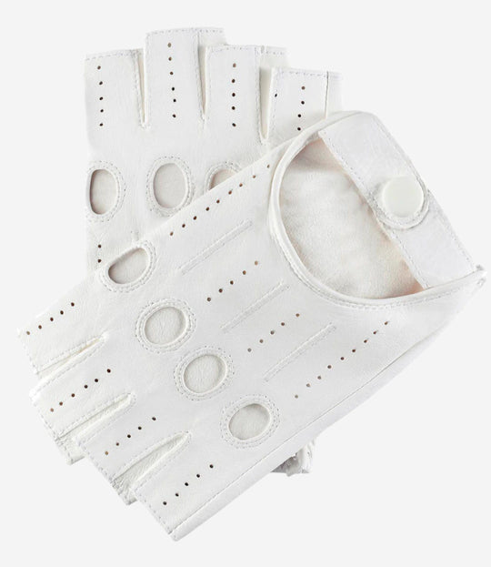 Rossana (white) - Italian fingerless lambskin leather driving gloves