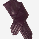 Leonora (black/grape) - Italian cashmere lined 6-button length leather gloves - Leather Gloves Online - Luxury Leather Gloves - 1