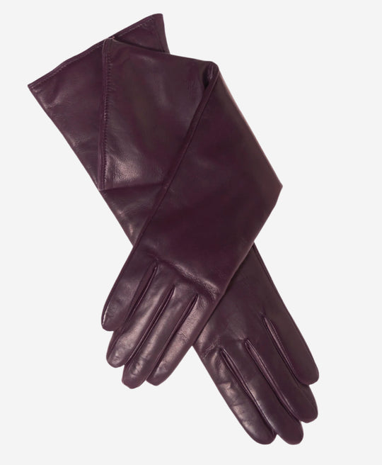 Leonora (black/grape) - Italian cashmere lined 6-button length leather gloves