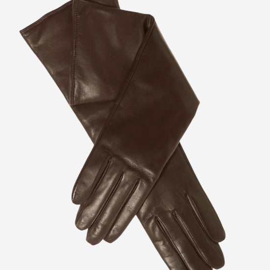 Leonora (brown) - Italian cashmere lined 6-button length leather gloves - Leather Gloves Online - Luxury Leather Gloves - 1