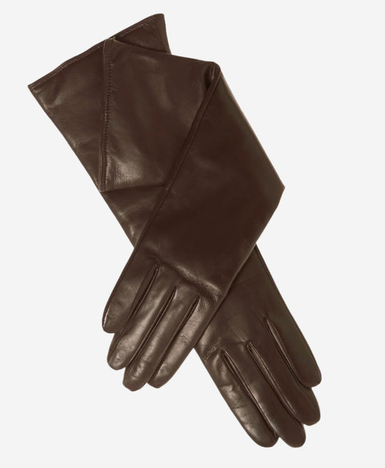 Leonora (brown) - Italian cashmere lined 6-button length leather gloves