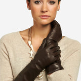 Leonora (brown) - Italian cashmere lined 6-button length leather gloves - Leather Gloves Online - Luxury Leather Gloves - 2