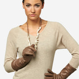 Leonora (taupe) - Italian cashmere lined 6-button length leather gloves - Leather Gloves Online - Luxury Leather Gloves - 2
