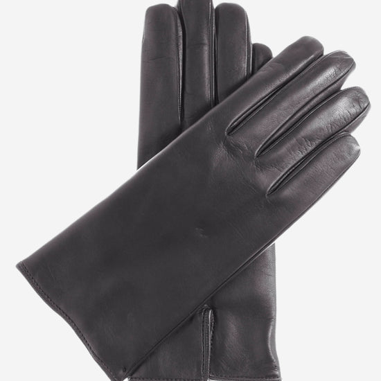 FC05 (black) - Women's Short Fingered Cadet Italian Cashmere Lined Leather Gloves - Leather Gloves Online - Luxury Leather Gloves - 1