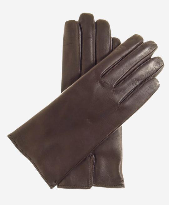 FC05 (brown) - Women's Short Fingered Cadet Italian Cashmere Lined Leather Gloves