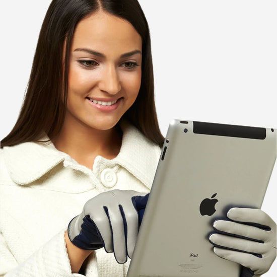 FC34 (grey) - Women's Touchscreen Italian Cashmere Lined Leather Gloves - Leather Gloves Online - Luxury Leather Gloves - 3