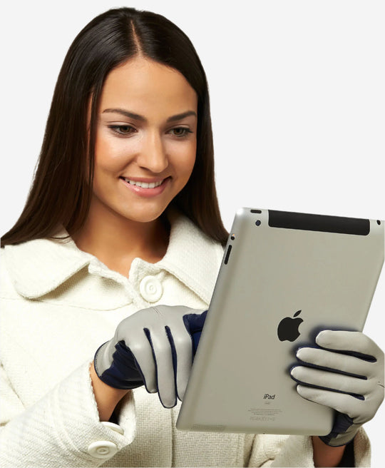FC34 (grey) - Women's Touchscreen Italian Cashmere Lined Leather Gloves