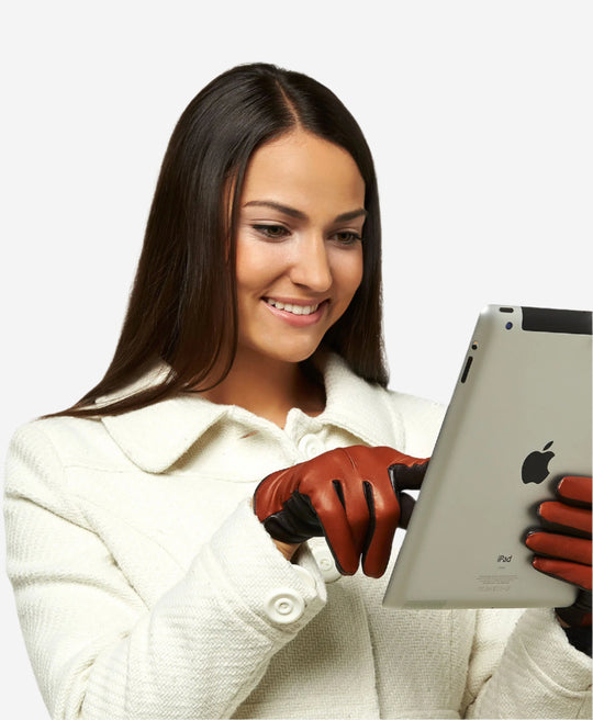 FC34 (medium brown) - Women's Touchscreen Italian Cashmere Lined Leather Gloves