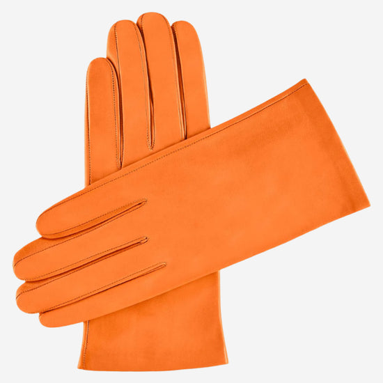 Sofia (tangerine) - Italian lambskin leather gloves with silk lining - Leather Gloves Online - Luxury Leather Gloves - 1