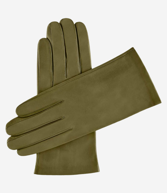 Sofia (moss green) - Italian lambskin leather gloves with silk lining