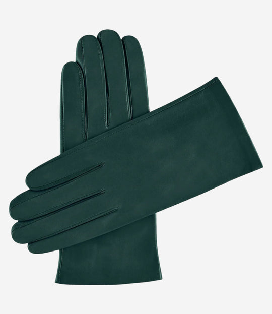 Sofia (dark green) - Italian lambskin leather gloves with silk lining