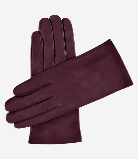 Sofia (eggplant) - Italian lambskin leather gloves with silk lining