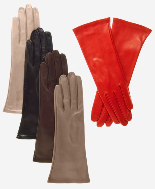 FS01W4 (black) - Italian 4-button length silk lined leather gloves