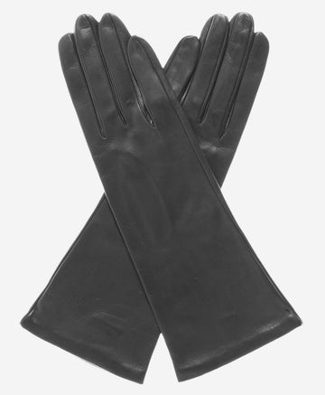 FS01W4 (black) - Italian "4 Button Length" Silk Lined Leather Gloves - Leather Gloves Online - Luxury Leather Gloves - 1
