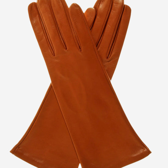 FS01W4 (cognac) - Italian "4 Button Length" Silk Lined Leather Gloves - Leather Gloves Online - Luxury Leather Gloves - 1