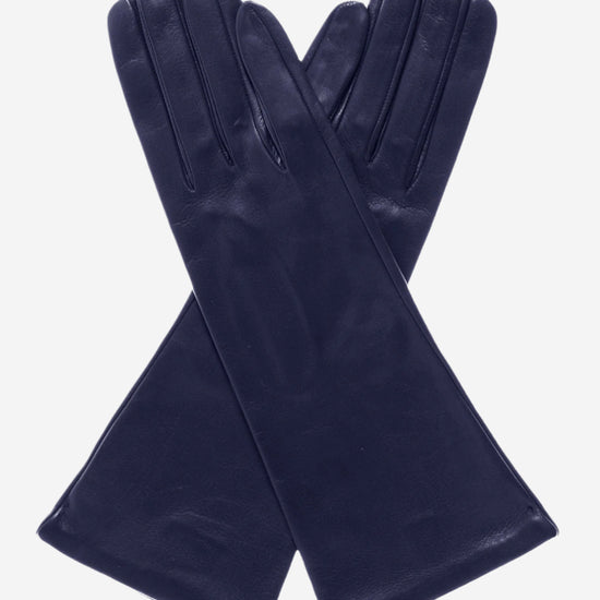FS01W4 (navy) - Italian "4 Button Length" Silk Lined Leather Gloves - Leather Gloves Online - Luxury Leather Gloves - 1