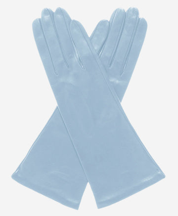 FS01W4 (sky) - Italian 4-button length silk lined leather gloves