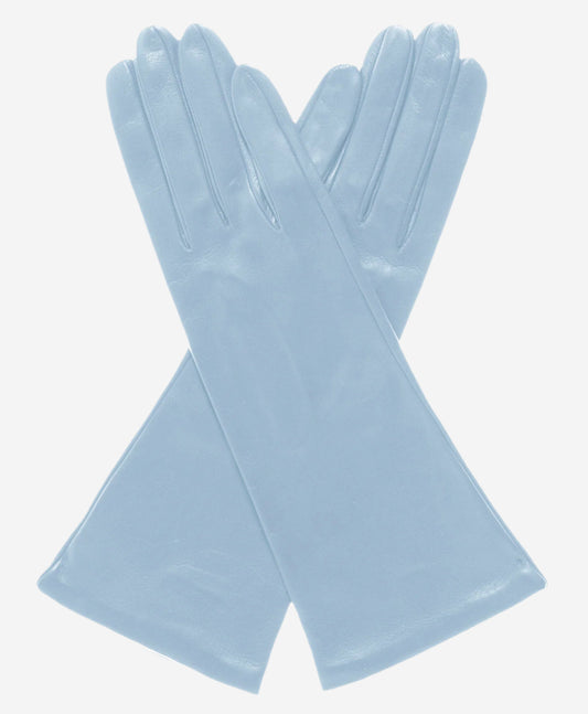 FS01W4 (sky) - Italian 4-button length silk lined leather gloves