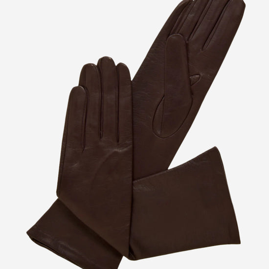 Elena (brown) - Italian silk lined 6-button length leather opera gloves - Leather Gloves Online - Luxury Leather Gloves - 1