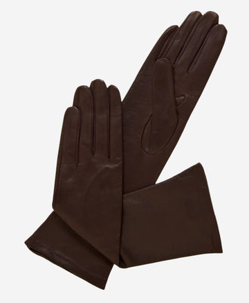 Elena (brown) - Italian silk lined 6-button length leather opera gloves - Leather Gloves Online - Luxury Leather Gloves - 1