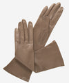 Elena (taupe) - Italian silk lined 6-button length leather opera gloves - Leather Gloves Online - Luxury Leather Gloves - 1