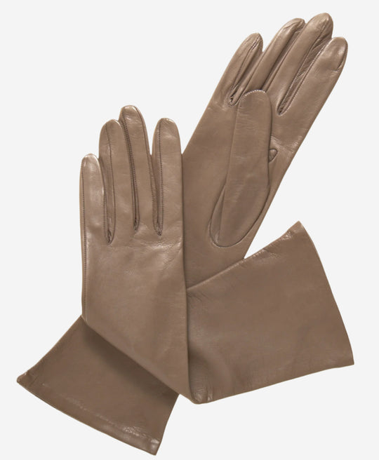 Elena (taupe) - Italian silk lined 6-button length leather opera gloves