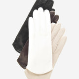 FS02 (black) - Women's Italian Silk Lined Leather Gloves with Curved Hem