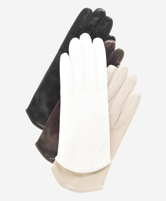 FS02 (cream) - Women's Italian silk lined leather gloves with curved hem