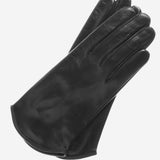 FS02 (black) - Women's Italian Silk Lined Leather Gloves with Curved Hem