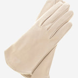 FS02 (cream) - Women's Italian Silk Lined Leather Gloves with Curved Hem