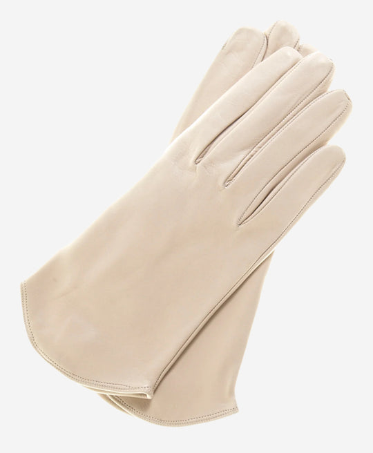FS02 (cream) - Women's Italian Silk Lined Leather Gloves with Curved Hem