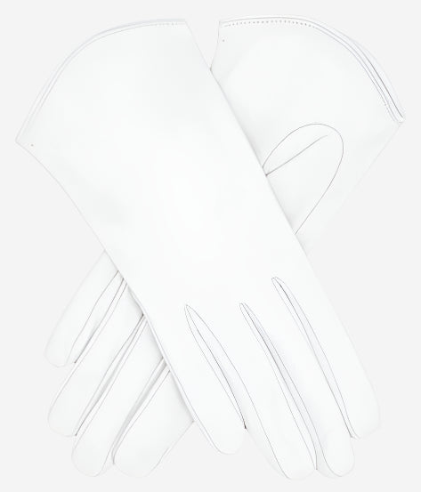 FS02 (white) - Women's Italian Silk Lined Leather Gloves with Curved Hem