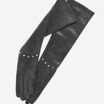 FS03W12 (slate) - Italian Leather Evening Gloves with Swarovski Crystal Accents (12 Button Length) - Leather Gloves Online - Luxury Leather Gloves - 1