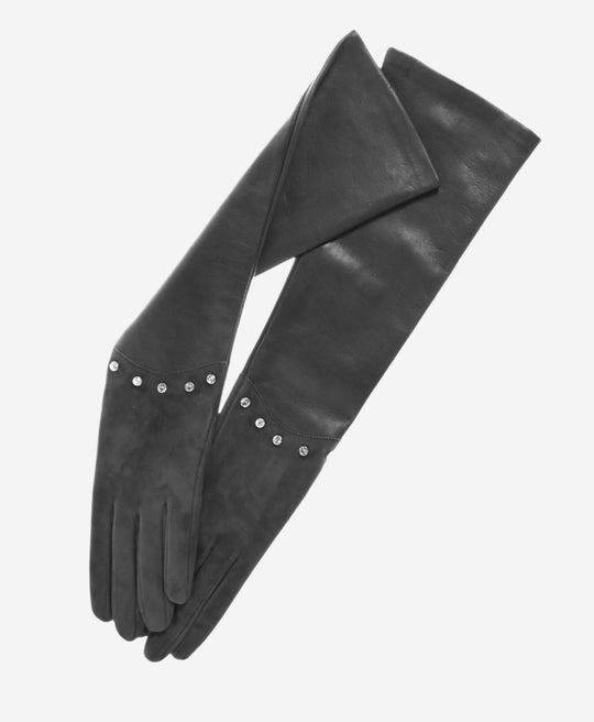 FS03W12 (slate) - Italian Leather Evening Gloves with Swarovski Crystal Accents (12 Button Length)