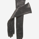 FS04W10 (black) - Italian Long Woven Black Leather Gloves - 10-Button Length - Leather Gloves Online - Luxury Leather Gloves - 1