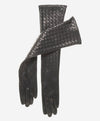 FS04W10 (black) - Italian Long Woven Black Leather Gloves - 10-Button Length - Leather Gloves Online - Luxury Leather Gloves - 1