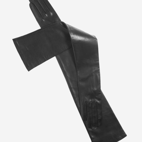 FS15W16 (black) - Italian Silk Lined Opera Leather Gloves - 16-Button Length - Leather Gloves Online - Luxury Leather Gloves - 1