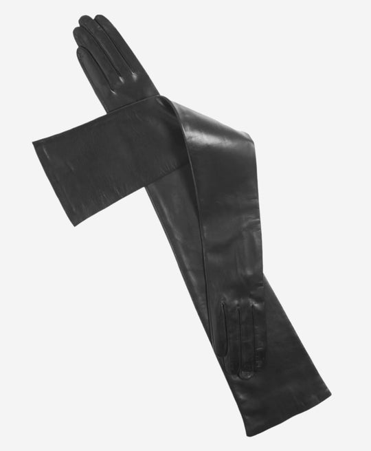 FS15W16 (black) - Italian Silk Lined Opera Leather Gloves - 16-Button Length