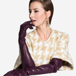 FS15W16 (black/grape) - Italian Silk Lined Opera Leather Gloves - 16-Button Length - Leather Gloves Online - Luxury Leather Gloves - 2