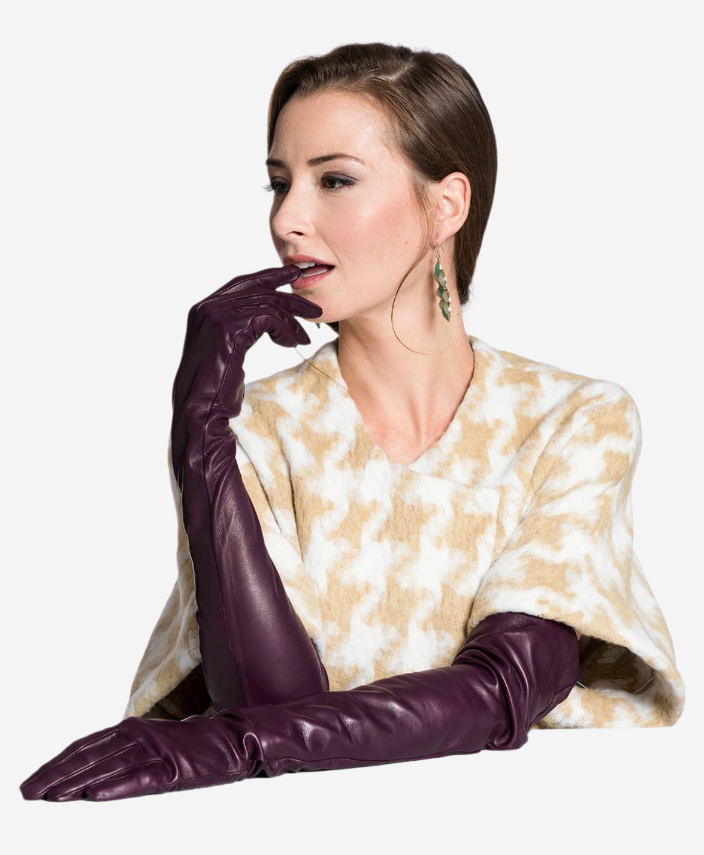 FS15W16 (black/grape) - Italian Silk Lined Opera Leather Gloves - 16-Button Length - Leather Gloves Online - Luxury Leather Gloves - 2