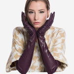 FS15W16 (black/grape) - Italian Silk Lined Opera Leather Gloves - 16-Button Length - Leather Gloves Online - Luxury Leather Gloves - 3