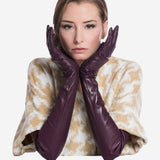 FS15W16 (black/grape) - Italian Silk Lined Opera Leather Gloves - 16-Button Length - Leather Gloves Online - Luxury Leather Gloves - 3