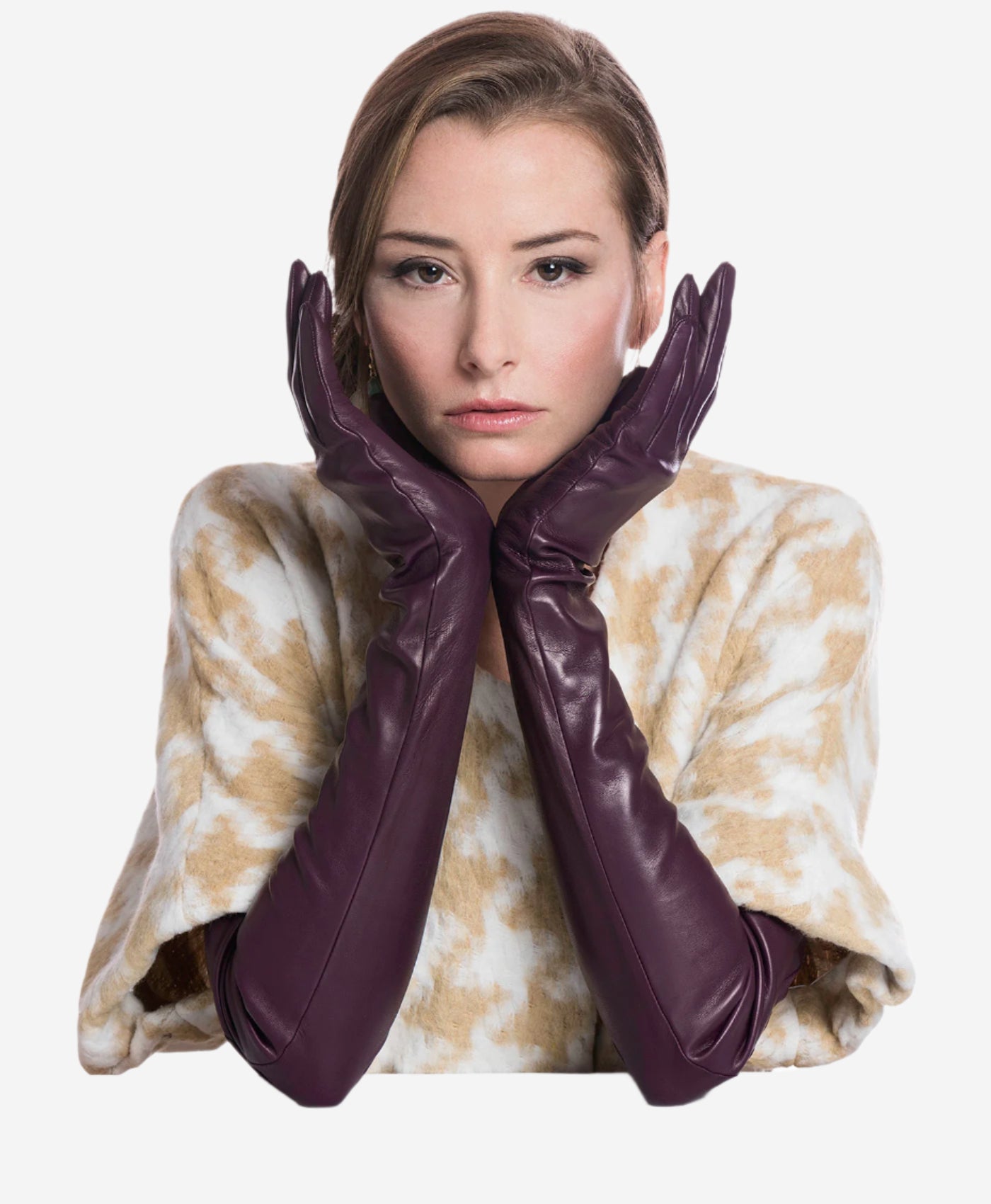 FS15W16 (black/grape) - Italian Silk Lined Opera Leather Gloves - 16-Button Length - Leather Gloves Online - Luxury Leather Gloves - 3