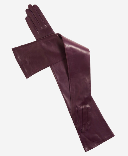FS15W16 (black/grape) - Italian Silk Lined Opera Leather Gloves - 16-Button Length