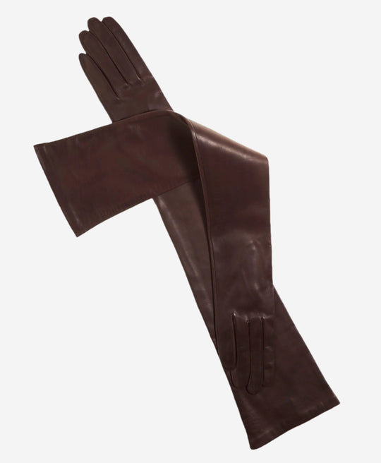 FS15W16 (brown) - Italian Silk Lined Opera Leather Gloves - 16-Button Length