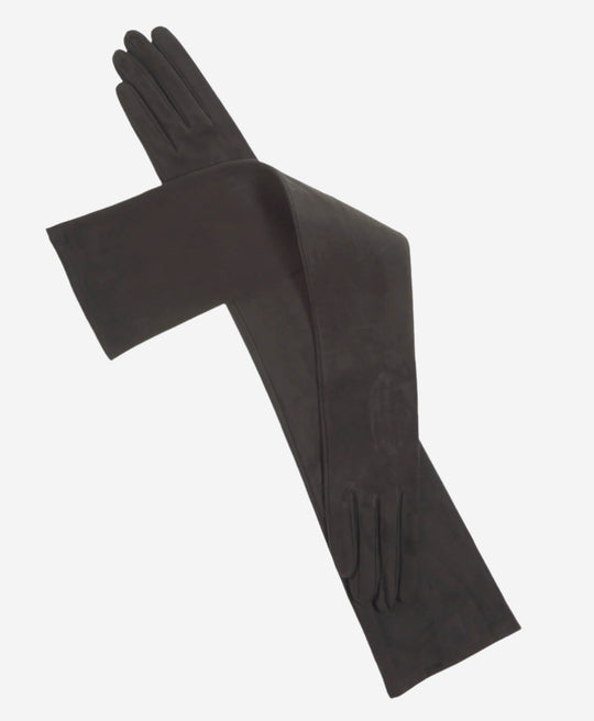 FS15W16SUEDE (black) - Italian Silk Lined Suede Opera Gloves - 16-Button Length
