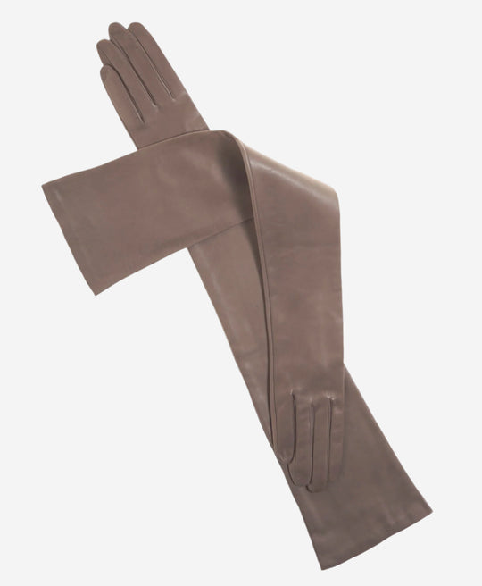 FS15W16 (taupe) - Italian Silk Lined Opera Leather Gloves - 16-Button Length